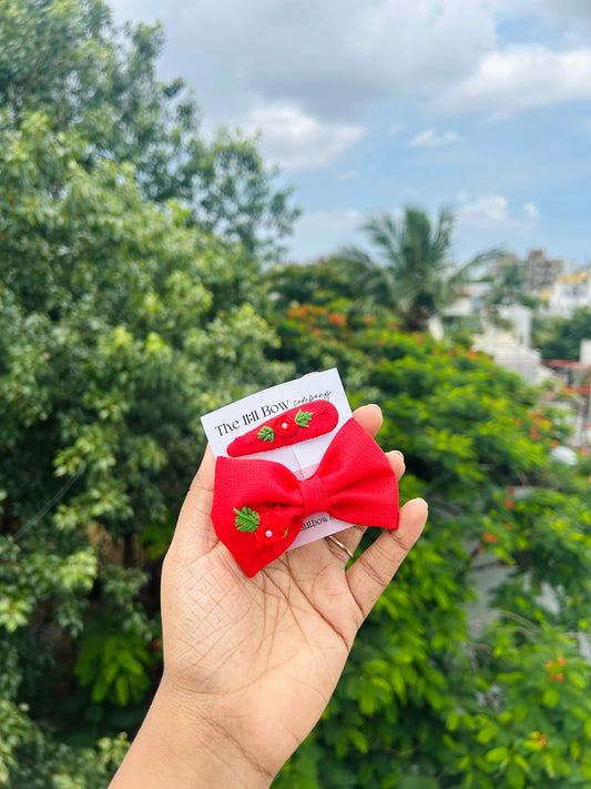 Crafted red roses in Bow clip & Tic Tac clip.